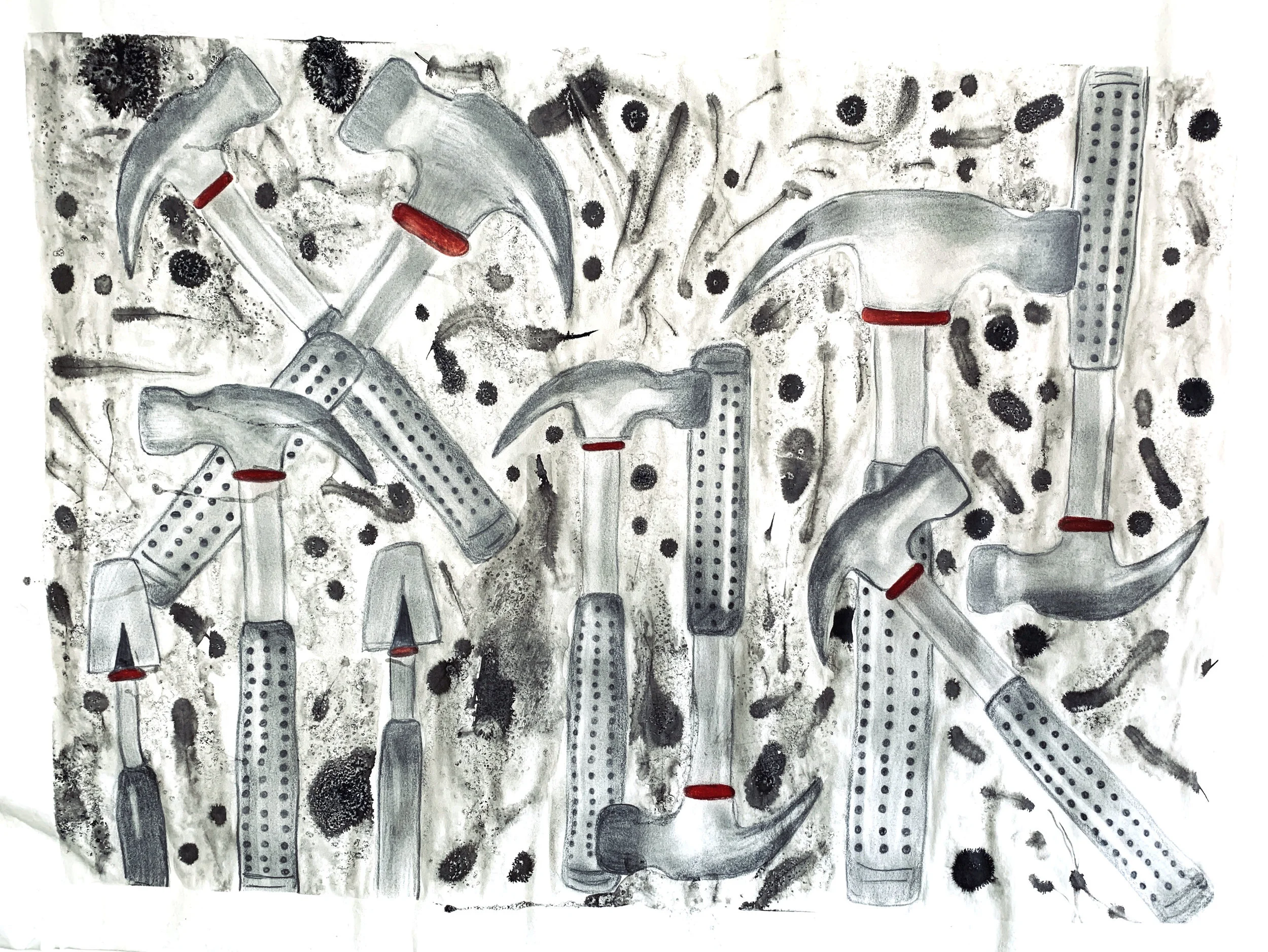  Charcoal and colored pencil. 