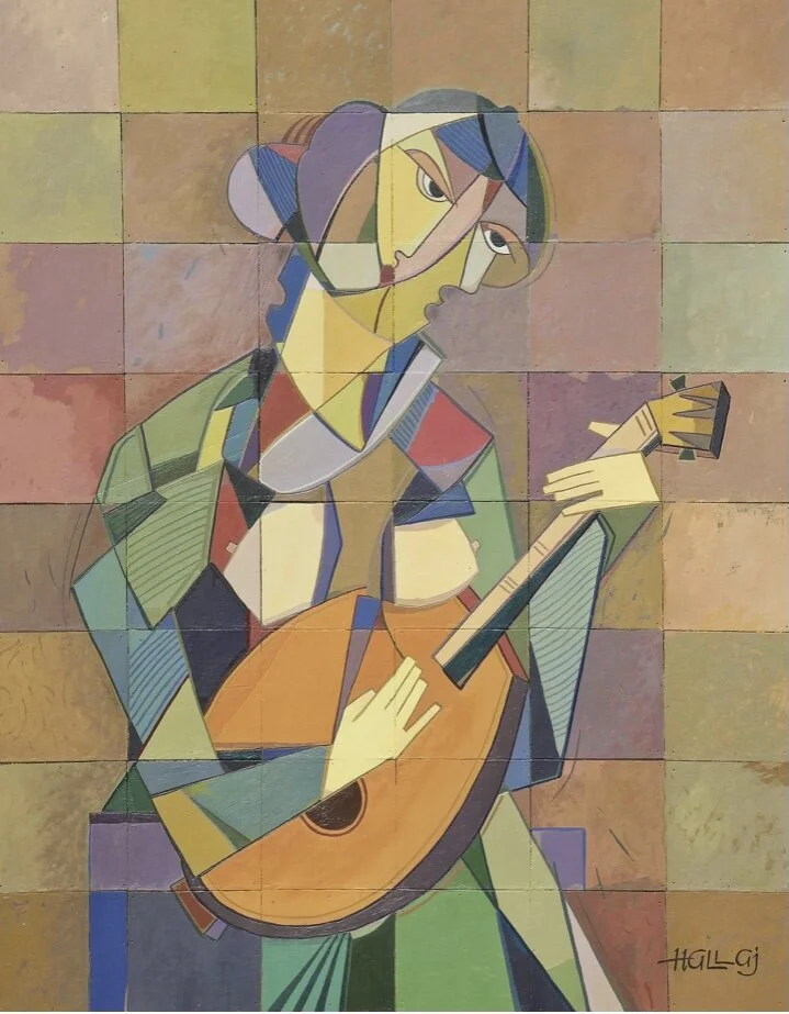 Woman With A Mandolin Oil On Wood Panel, 28x22 inches