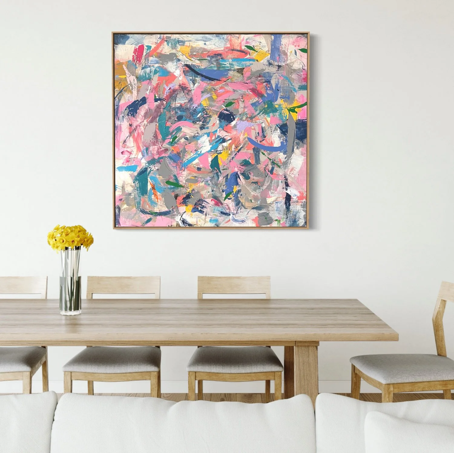 abstract paining above dining table