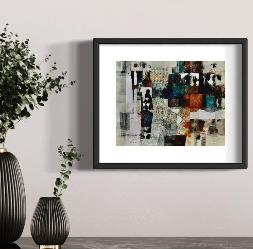Looking Out Windows artwork framed and hanging on wall