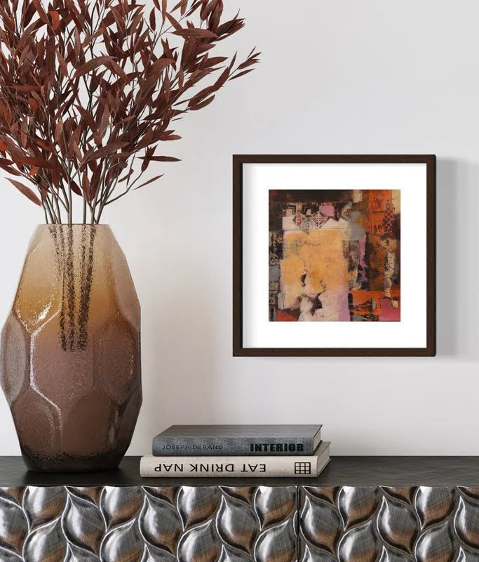 Reckless Sun artwork with matted in white, framed in black, hanging on wall