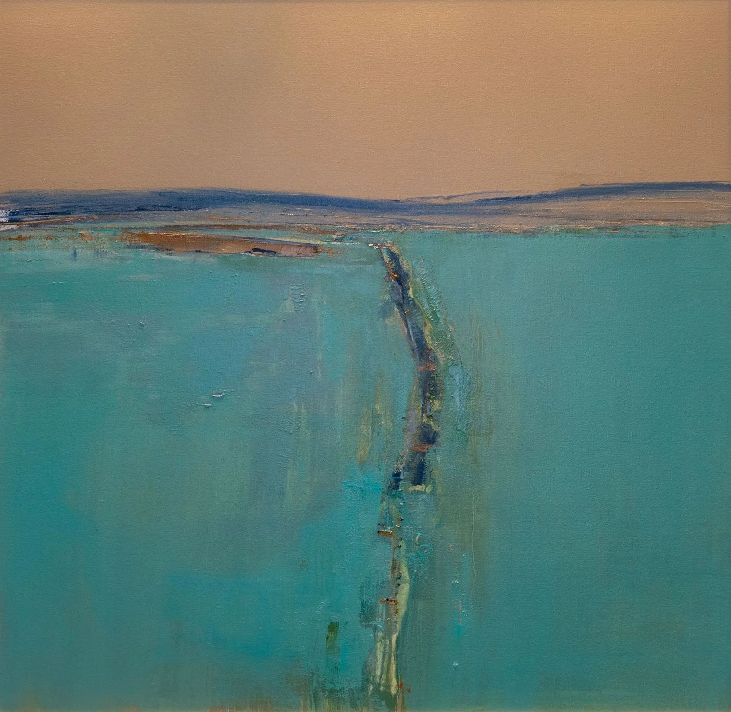 abstract painting featuring natural colors and shades of blue