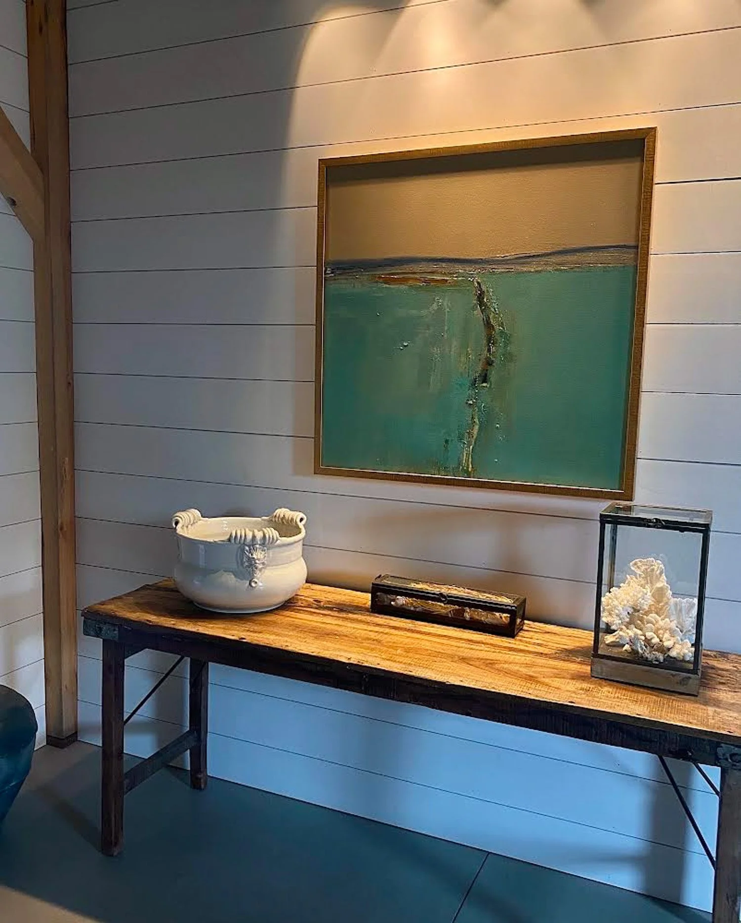 The Path painting, framed, hanging on wall, square shape