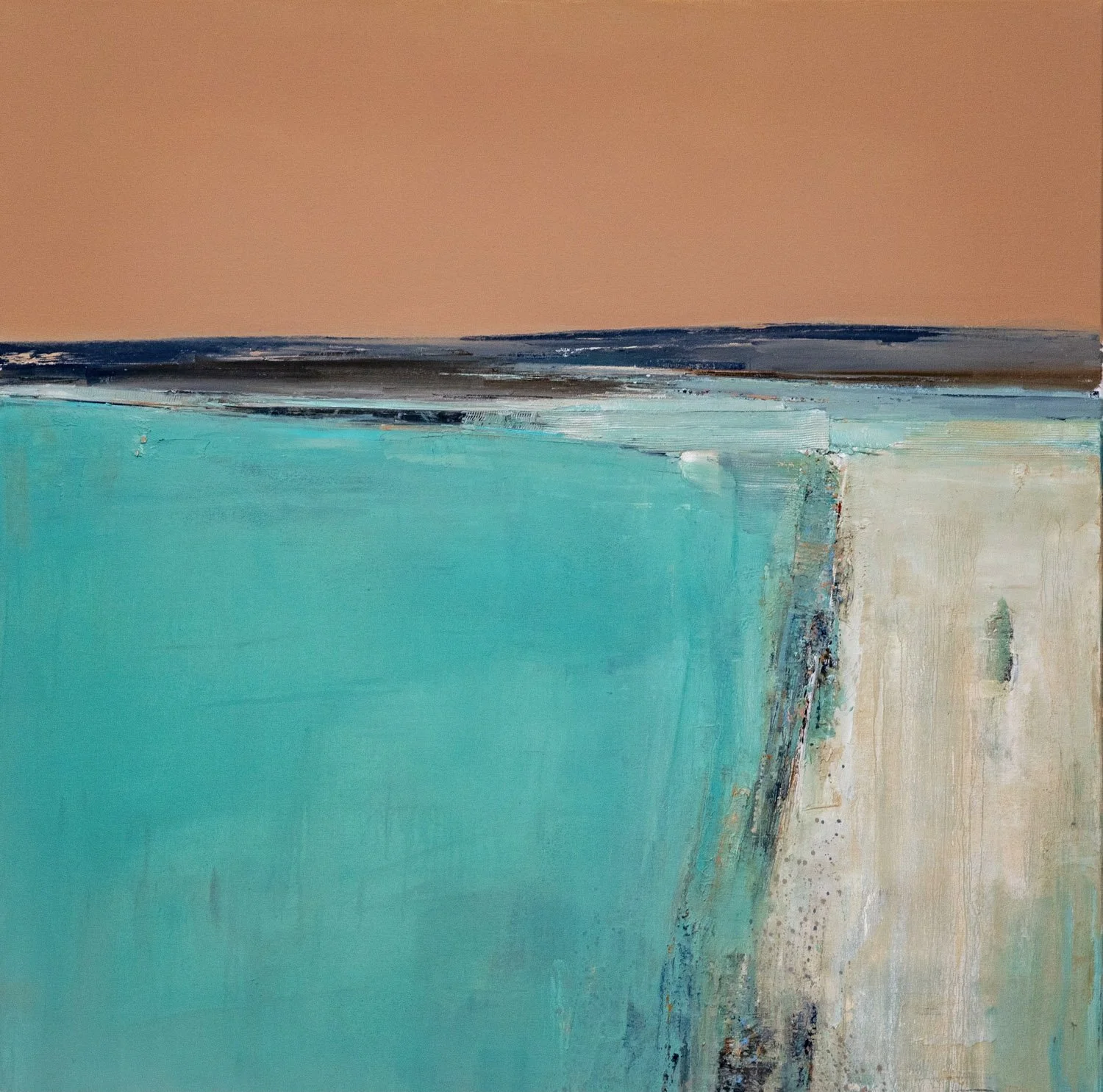 abstract painting (square shape) with natural colors and shades of blue