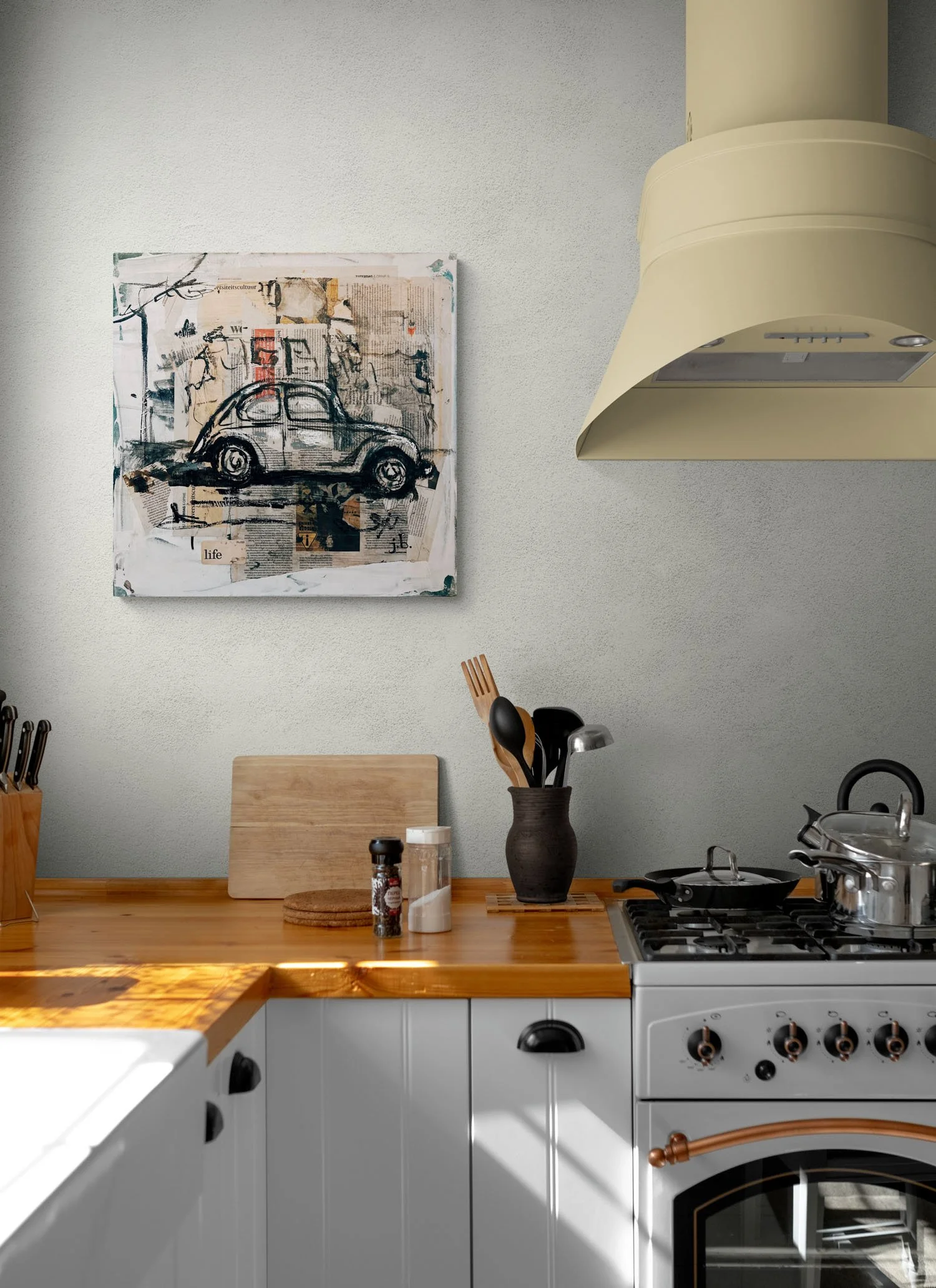 Off the Beaten Path painting hanging on wall in kitchen