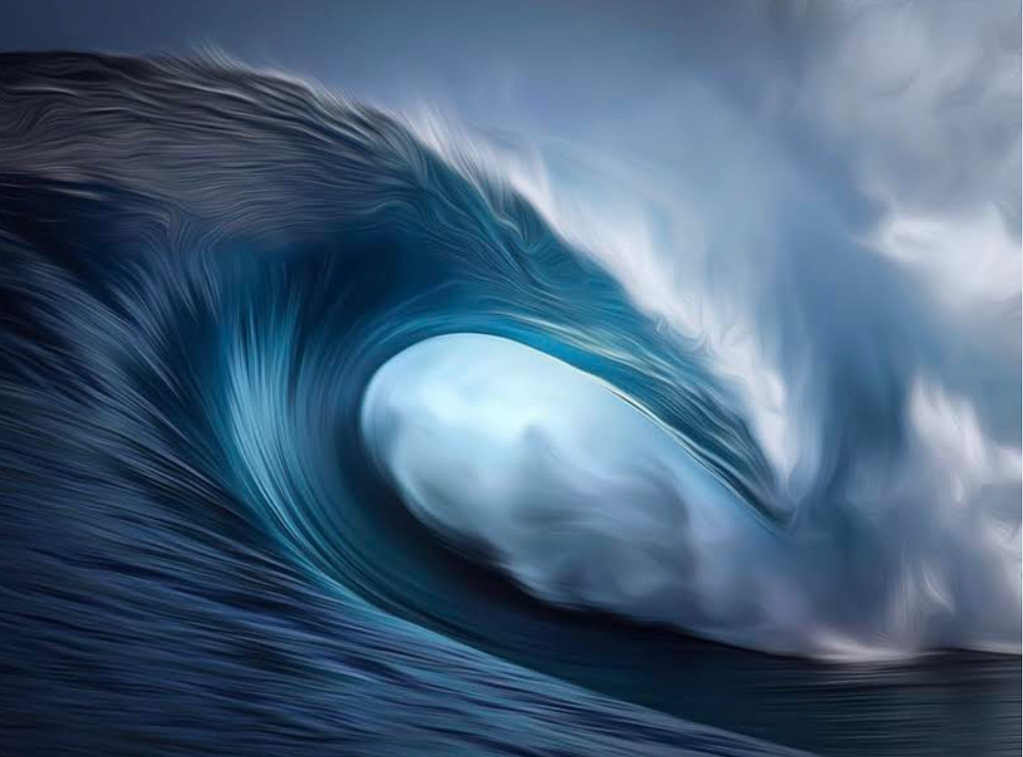 large wave crashing down with sprays of water rebounding off of water