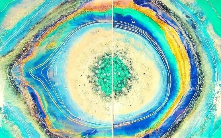 Deep Blue canvases, with circular shades of blue