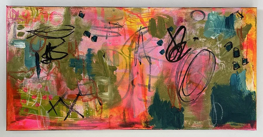 Rise Above 2, an abstract painting with oranges, blacks and other colors
