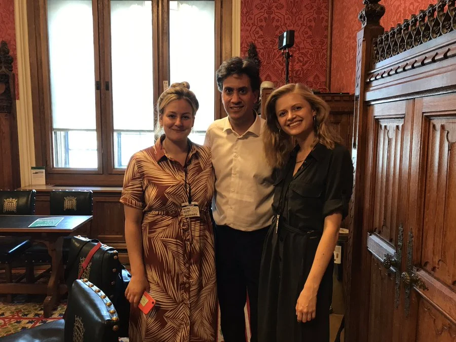 Lauren Townsend, Ed Milliband and Claire Hymer at the launch