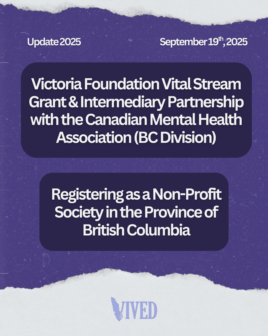 instagram cover image with white title text against deep indigo title block with rounded corners, white torn paper edge top and bottom with purple speckled handmade paper background