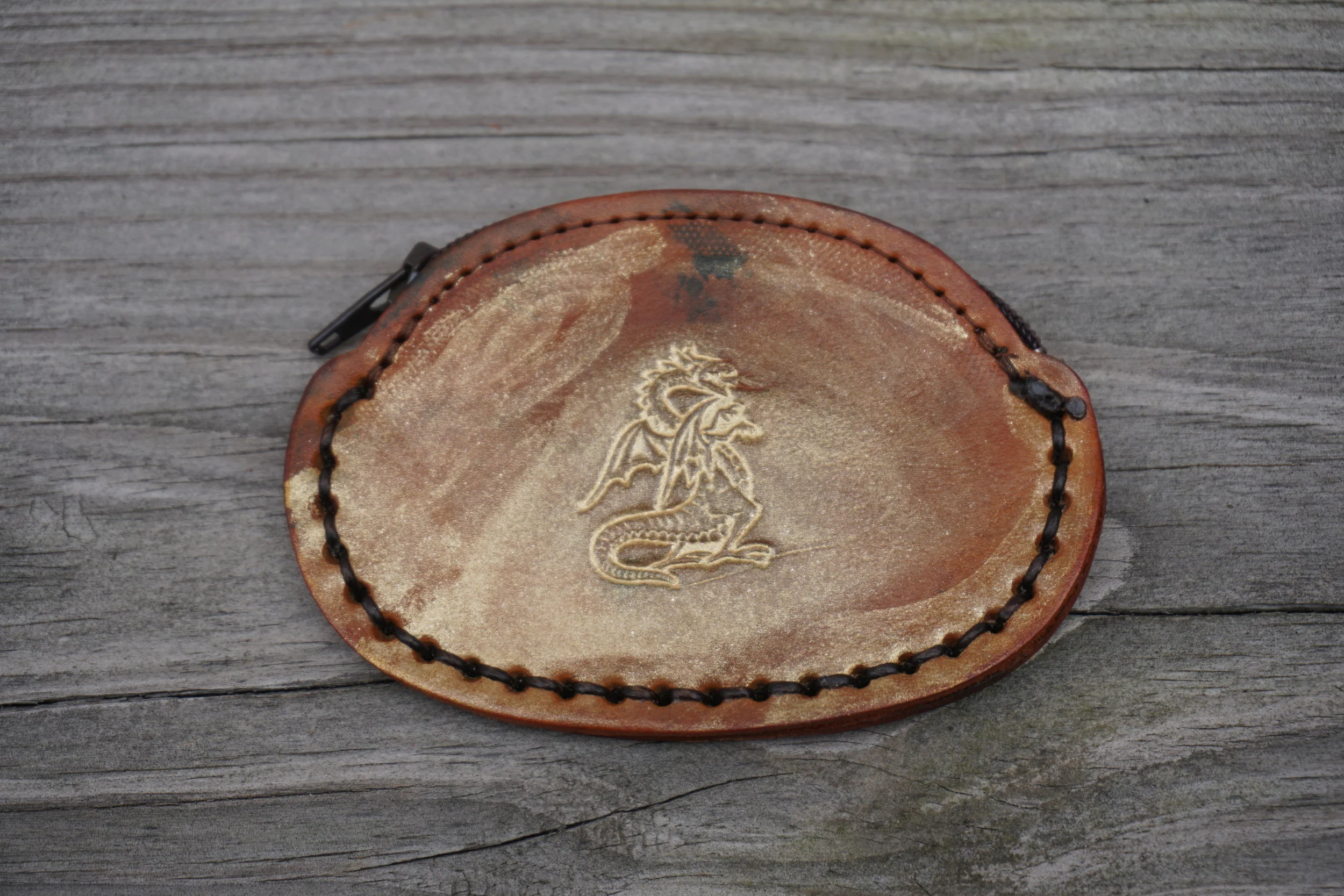 Leather Coin Purse w/Dragon Stamp