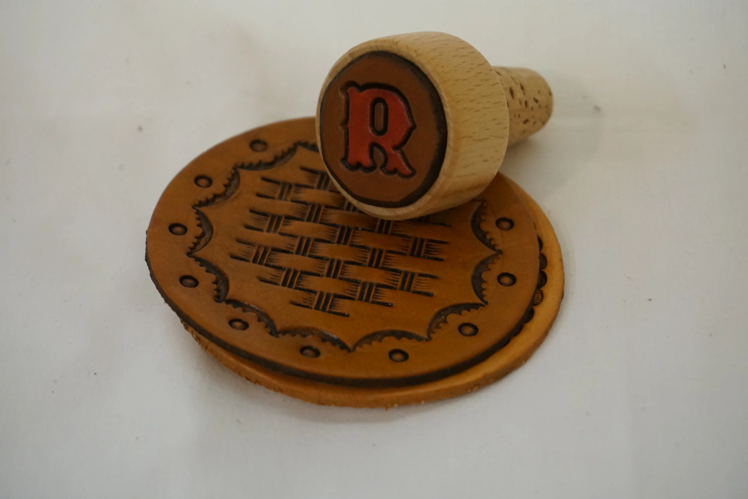Leather and Wood Cork Wine Stopper