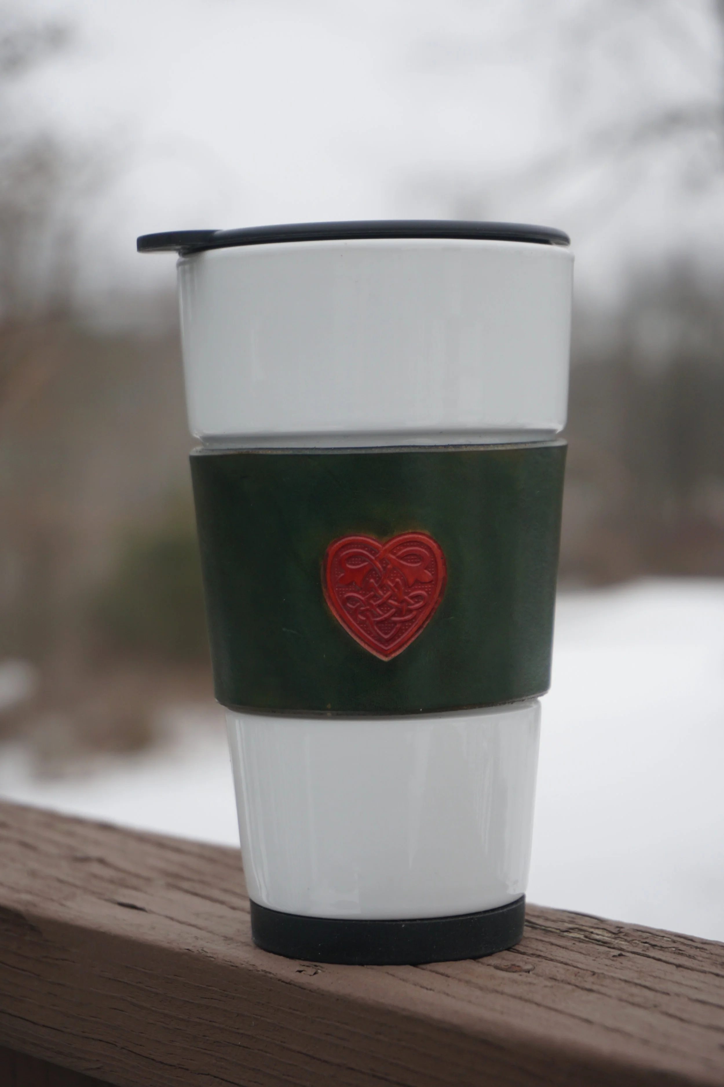 Leather Wrapped Ceramic Coffe/Tea ToGo Mug (Celtic Hart)