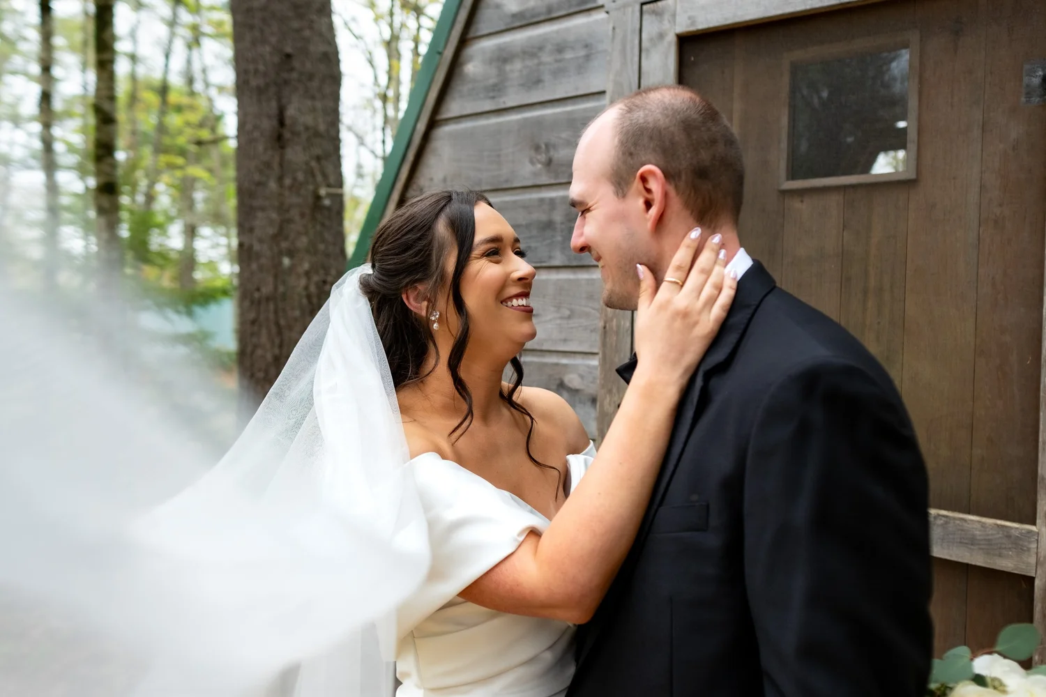 Wedding party celebrating outdoors, Pulk wedding, Maine, by VMG Productions