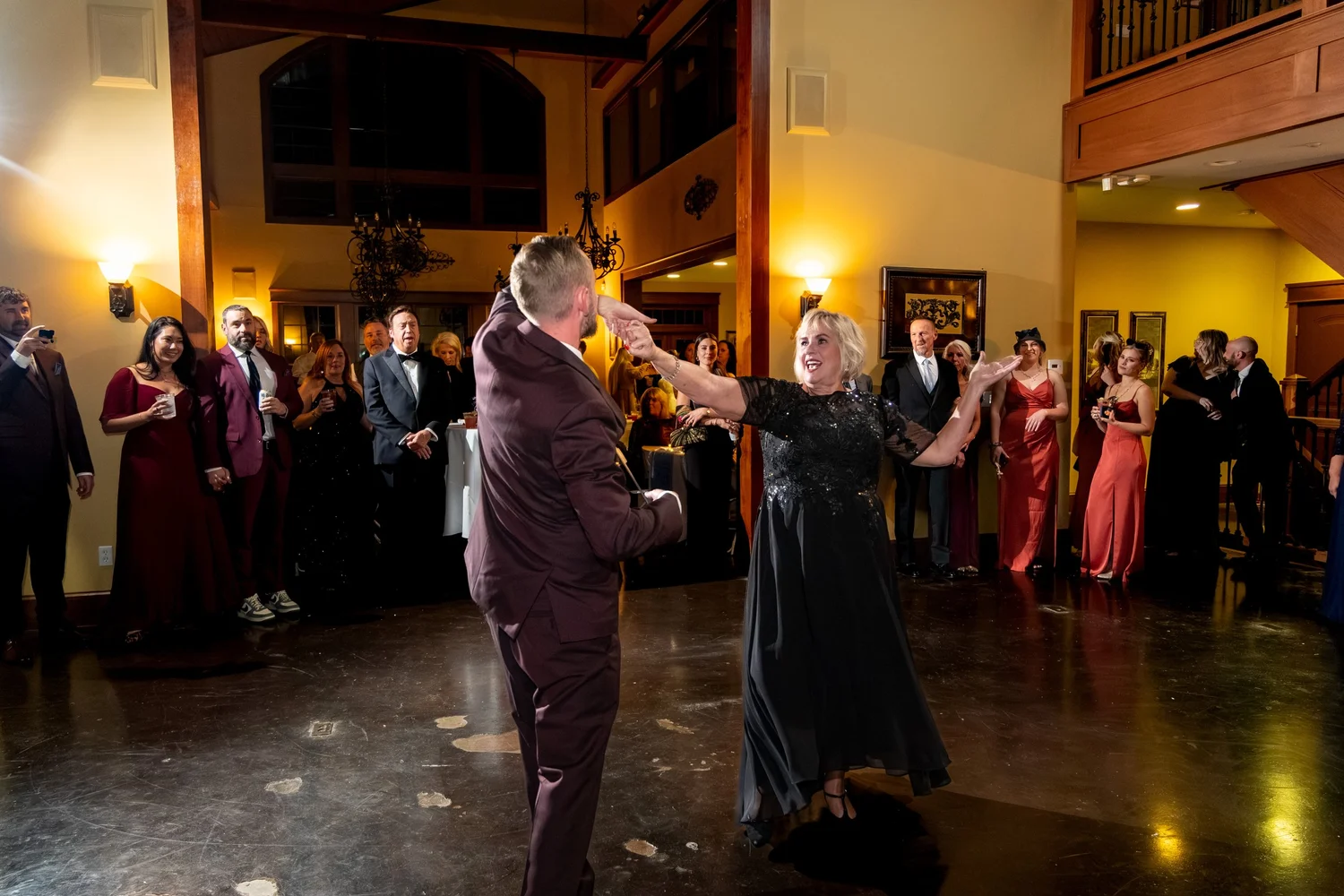Steve groom mother son dance SkiEsta reception lodge Newry Maine fall wedding VMG Productions