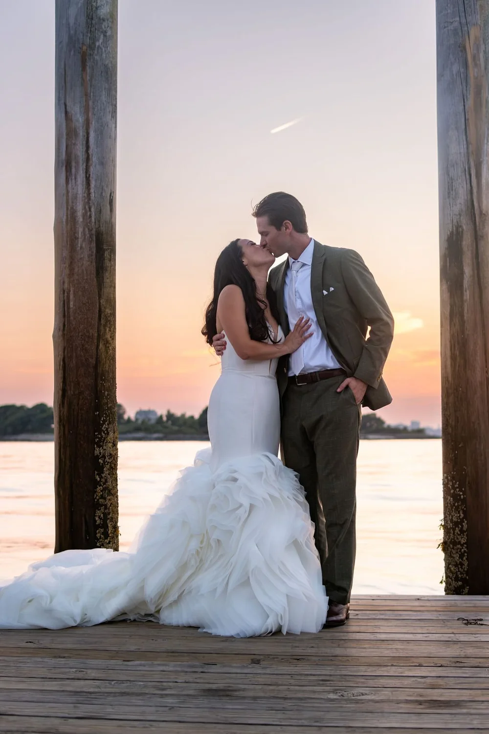 Couple on the dance floor at their Peaks Island wedding reception in Portland Maine