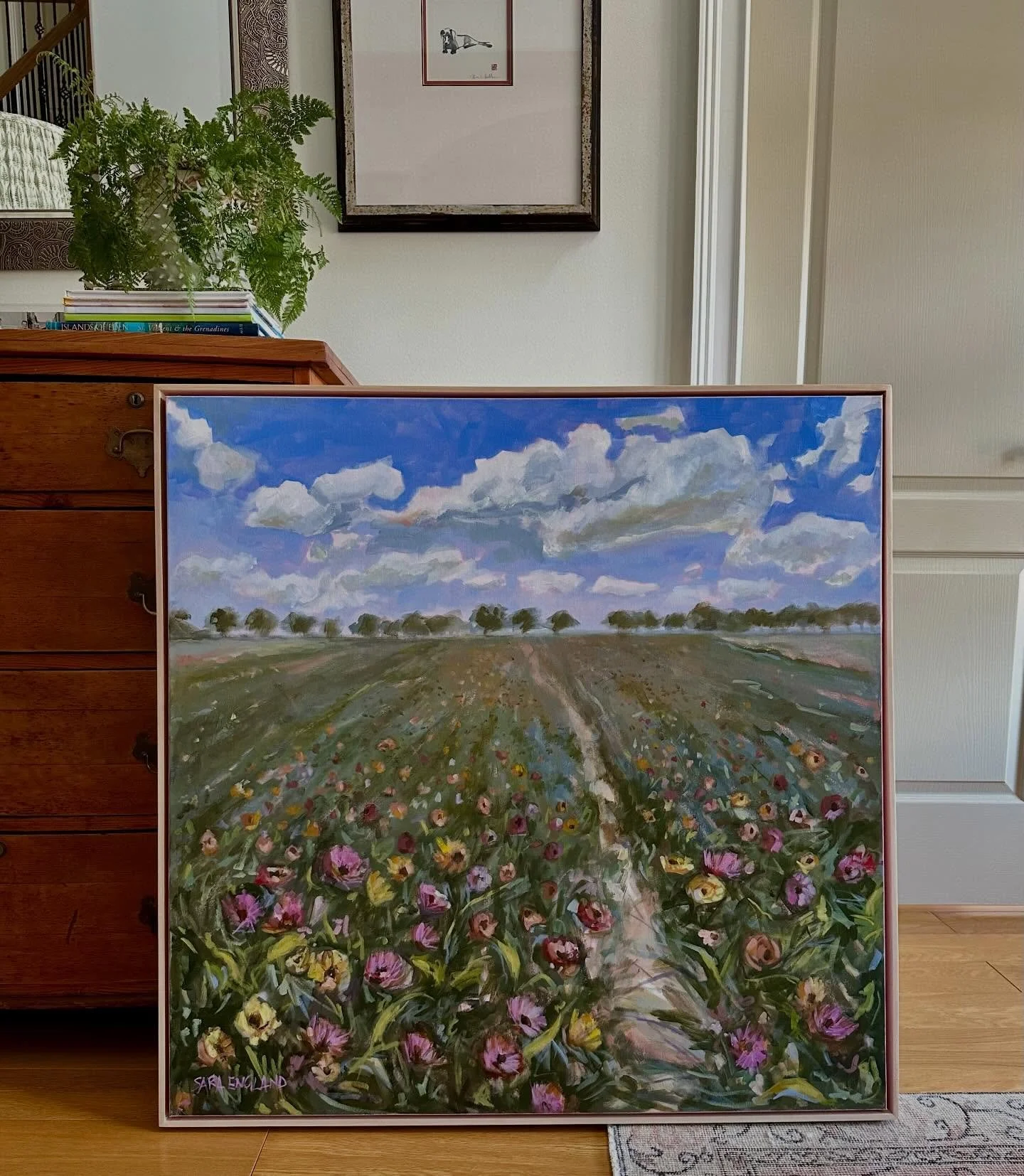 Inspired by trips with my daughter to Green Acres Farm in Cochran, Georgia, to pick flowers, this piece found its new home last week with a lovely young family in Atlanta. 

The soft but vibrant colors of the painting juxtaposed beautifully with the 