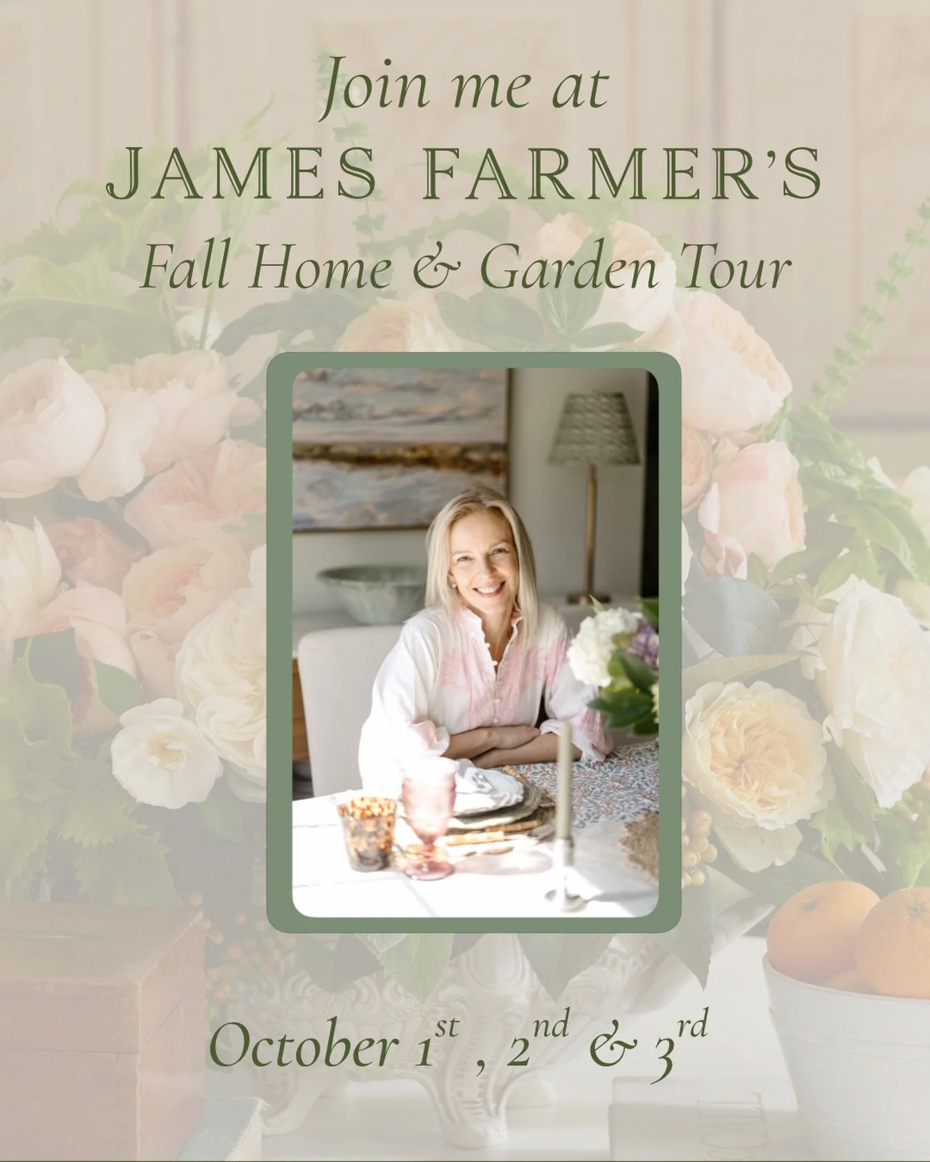 I&rsquo;m so excited I can hardly stand it! 
James Farmer&rsquo;s Fall Home &amp; Garden Tour is next week, and I just know it&rsquo;s going to be a fabulous event!🤩
I will be there alongside a few other wonderful vendors and I can&rsquo;t wait to s