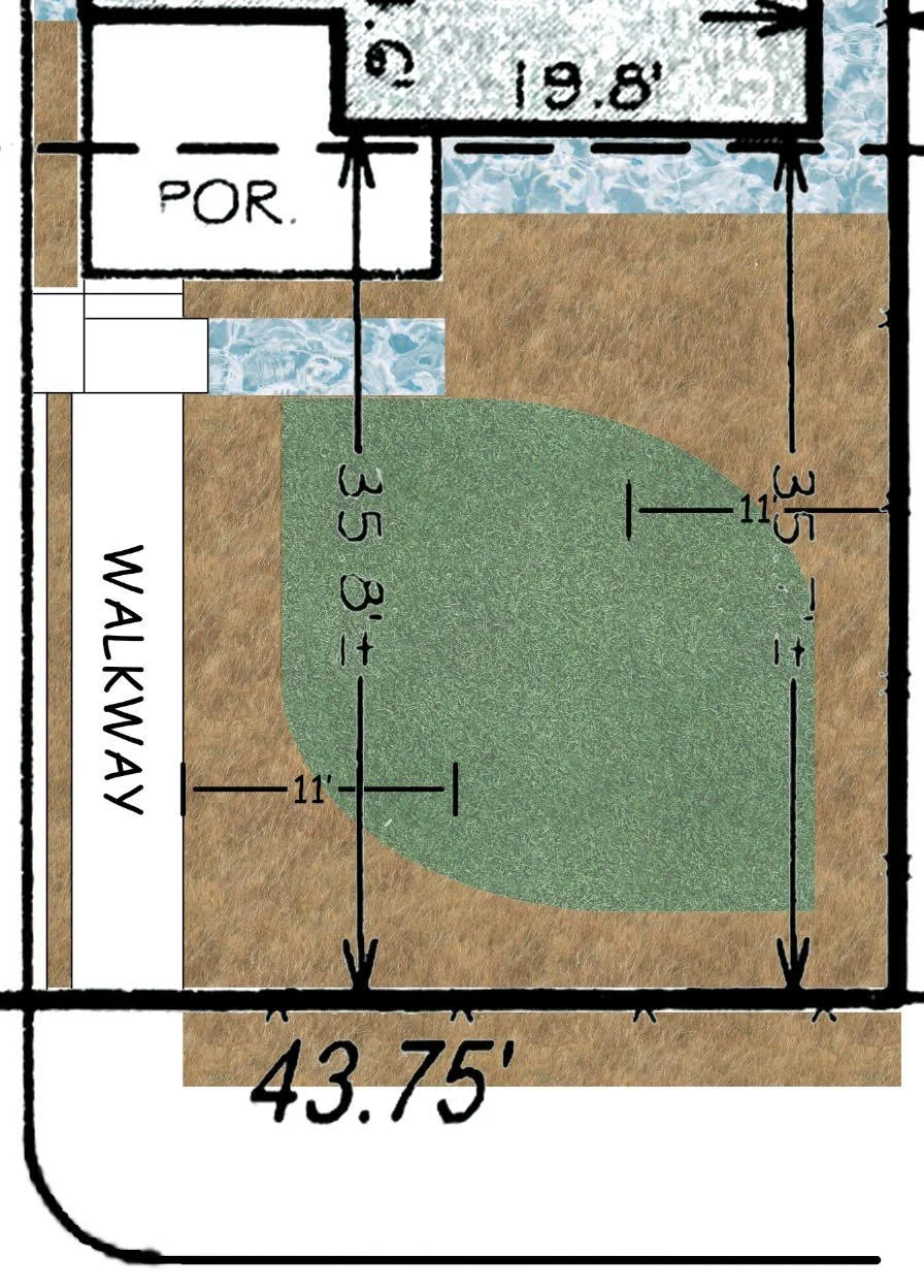 I drew this plan to delineate the garden edges and make this shape. I call it "diamond teardrop."