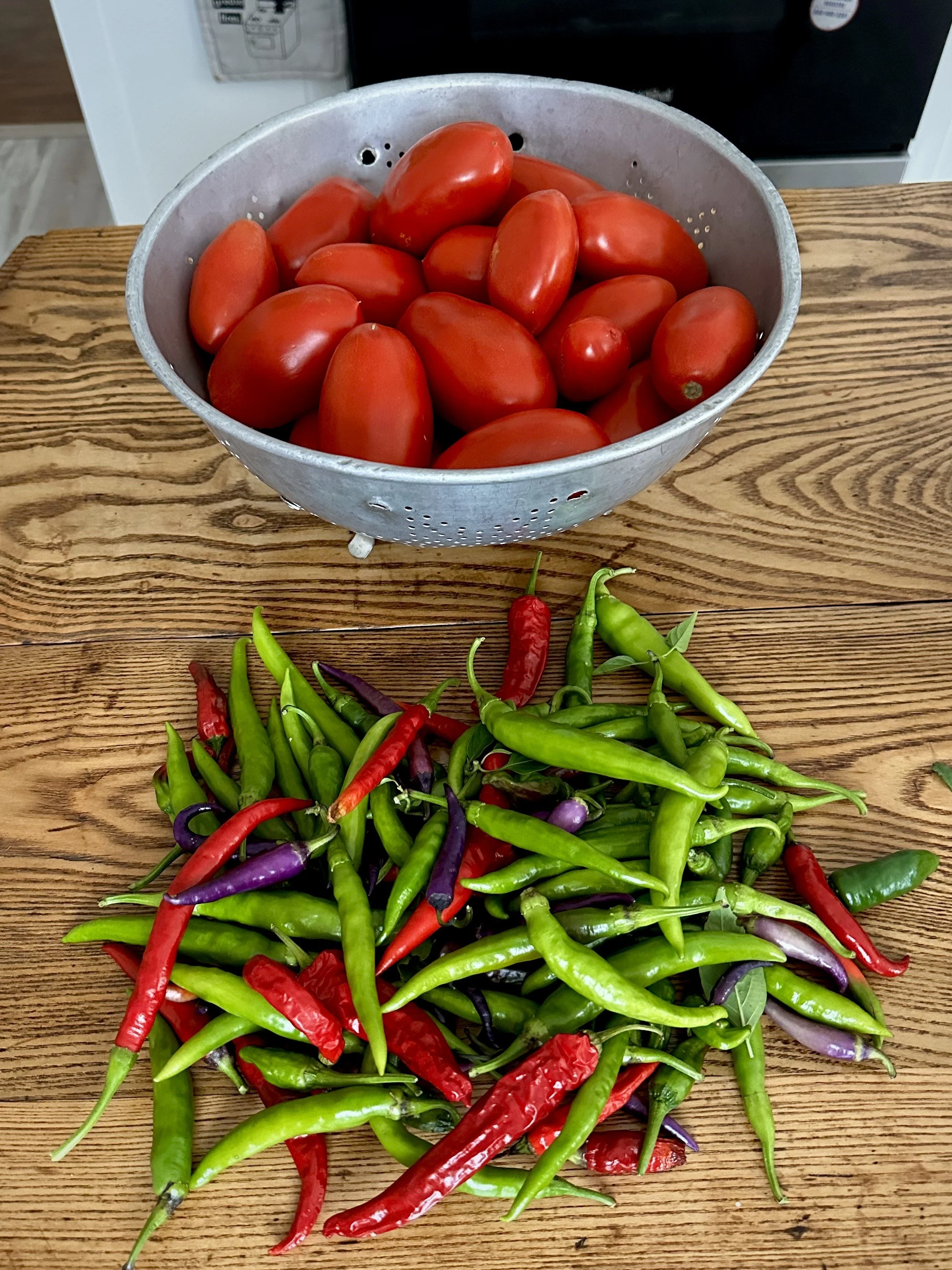 San Marzano tomatoes and a mix of hot peppers