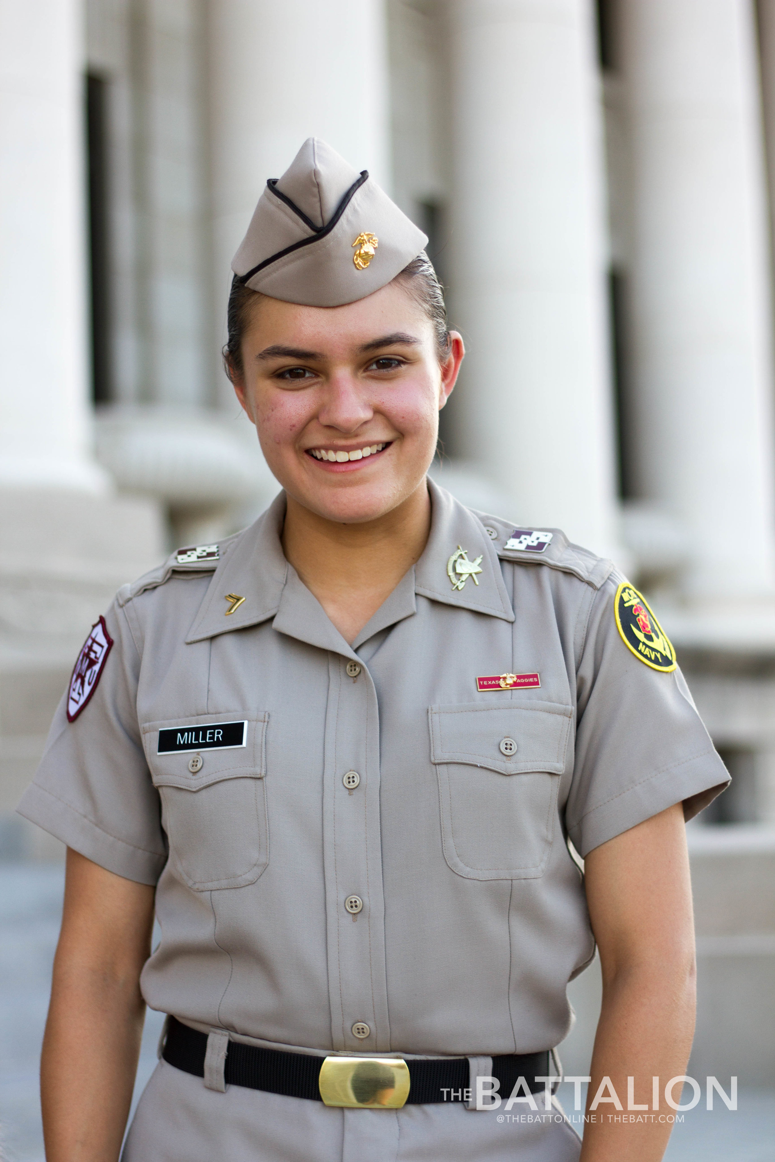 Biology sophomore Mia Miller was named Mascot Corporal in April of 2018. She is now preparing to pass the leash along to her successor. Photo by Meredith Seaver.