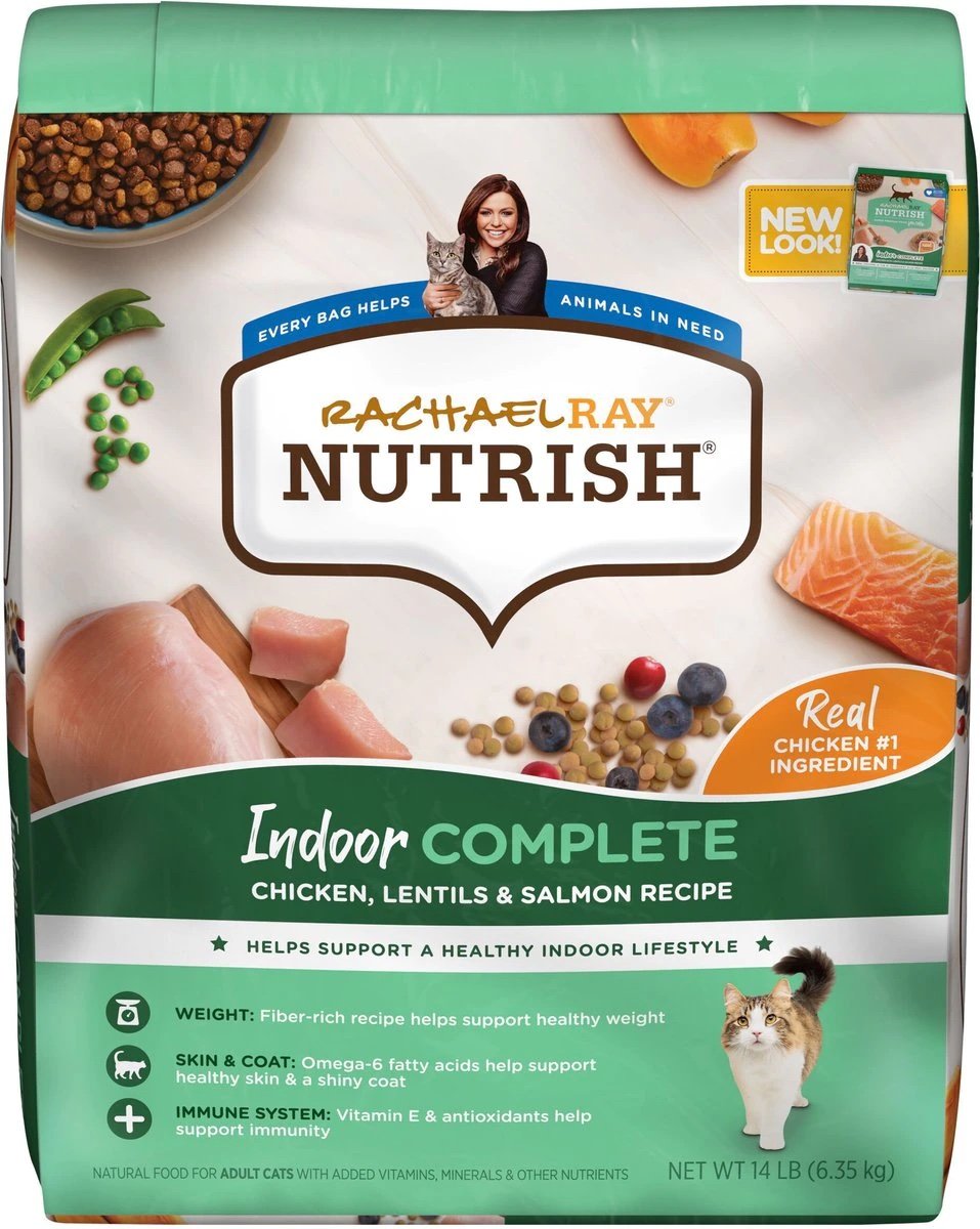 Rachael Ray Nutrish Indoor Complete Chicken with Lentils &amp; Salmon Recipe Natural Dry Cat Food