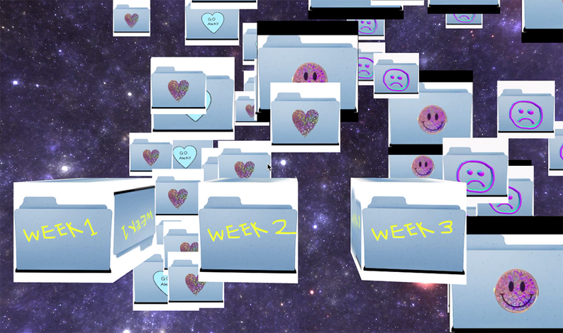 An installation for Social Media Breakup Coordinator at Babycastles. week 1: "What would you change about social media?" week 2: "What is your best memory of being online?" week 3 : "Whats your biggest fear about social media?" People wh