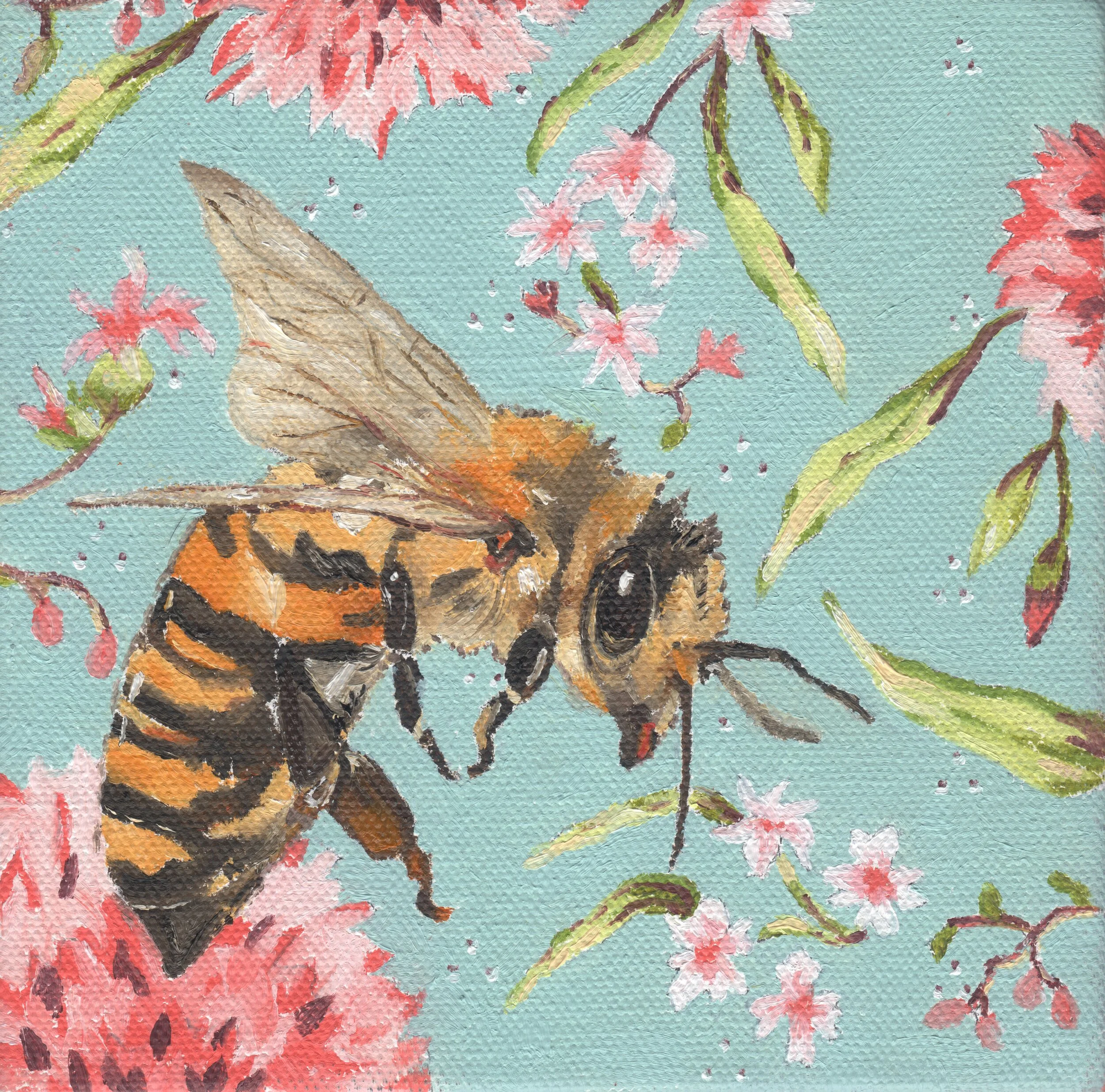 Oil Art & Collectibles Painting Honeybee Painting Animal Original Art ...