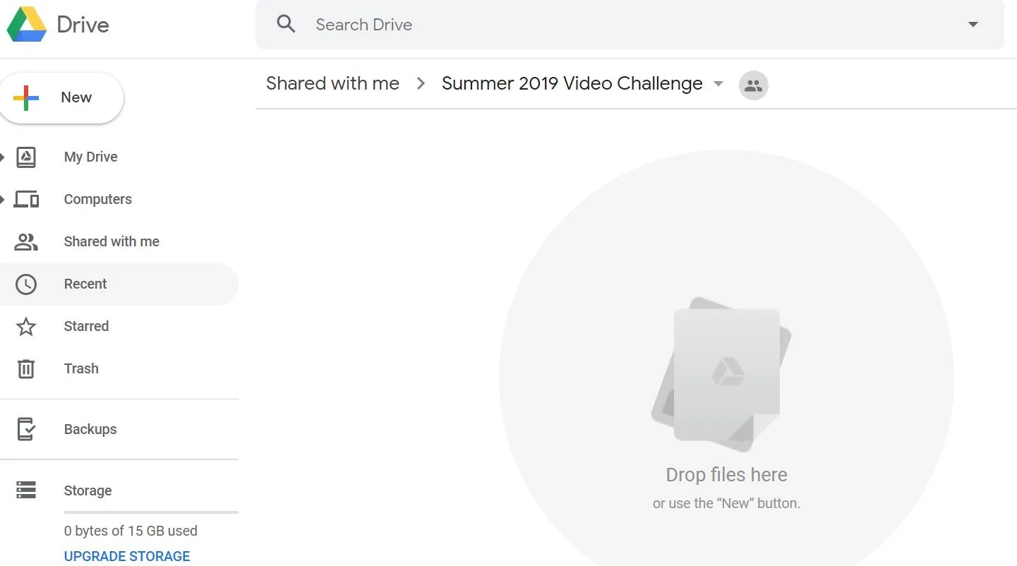 Image C: This is what the Google Drive looks like. As time goes on, there may be other files inside — don’t move or change them please ! Only upload your video.