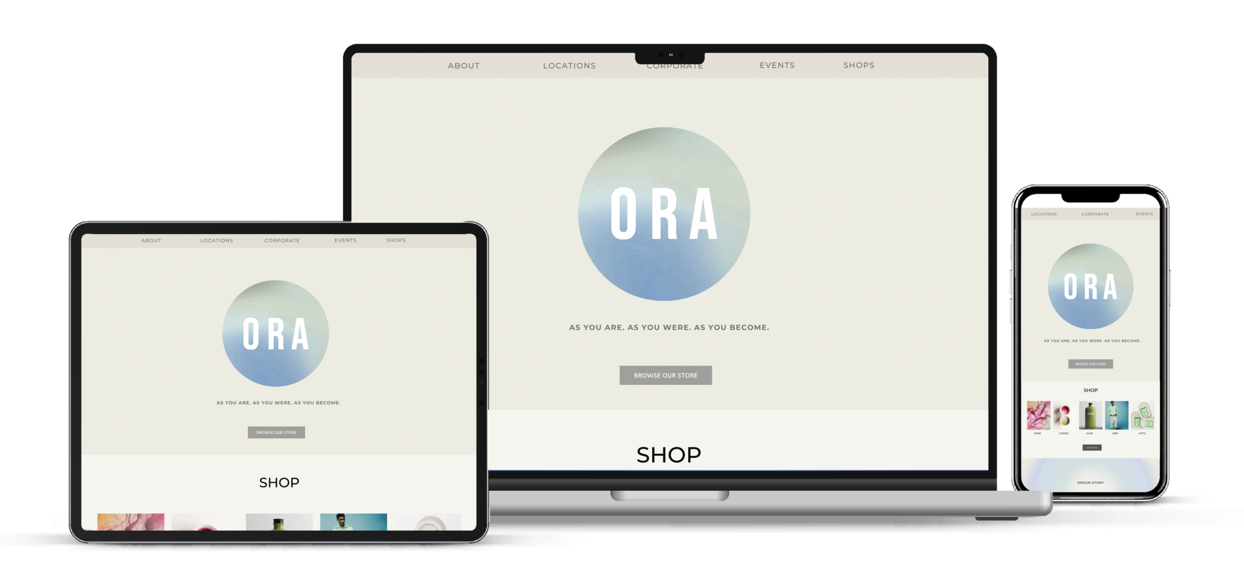 Brand Identity, UI Visualization & Packaging for ORA Coffee + Kitchen