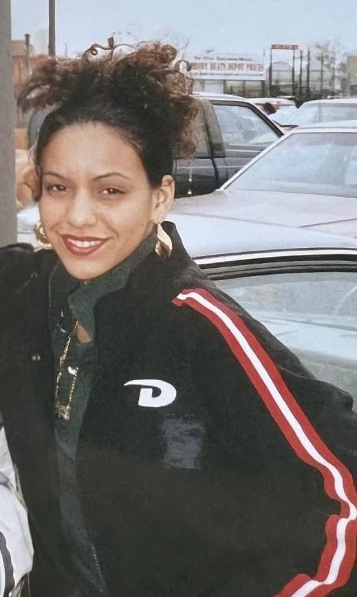 "This was my Aunt in the 90’s, chillen somewhere in Bushwick. She was about 18-19 years old and heavy into the graffiti scene. She writes Kstar. Mostly rocked DKNY & Tims." – Tiffanie
