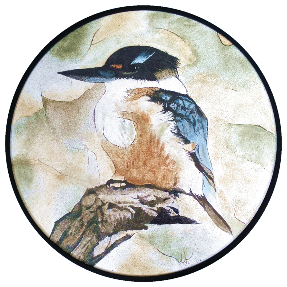 “Serenity” Created with 8 shades of natural New Zealand sand and blue acrylic paint available at Bread & Butter Gallery Size: 500 mm diameter Price: $ 1000