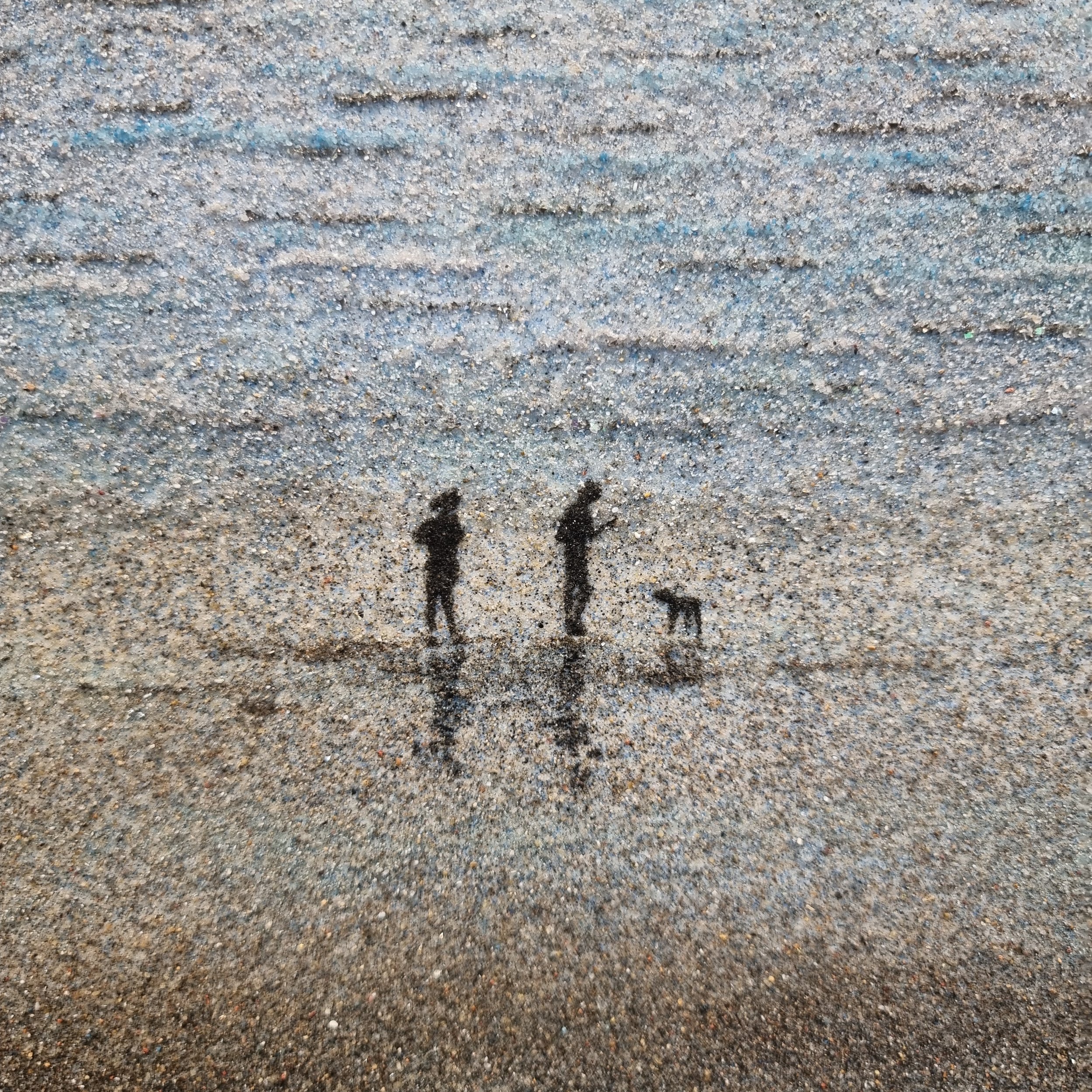couple playing with their dog on the beach