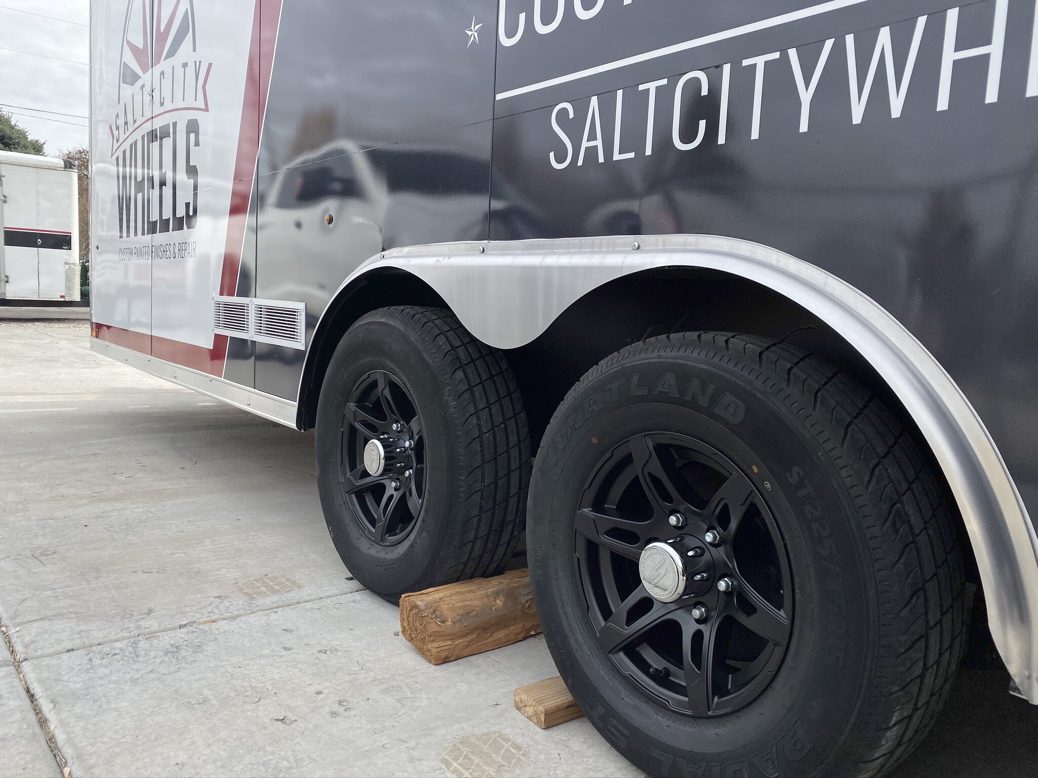 Sendel Trailer Wheels with custom satin black paint finish