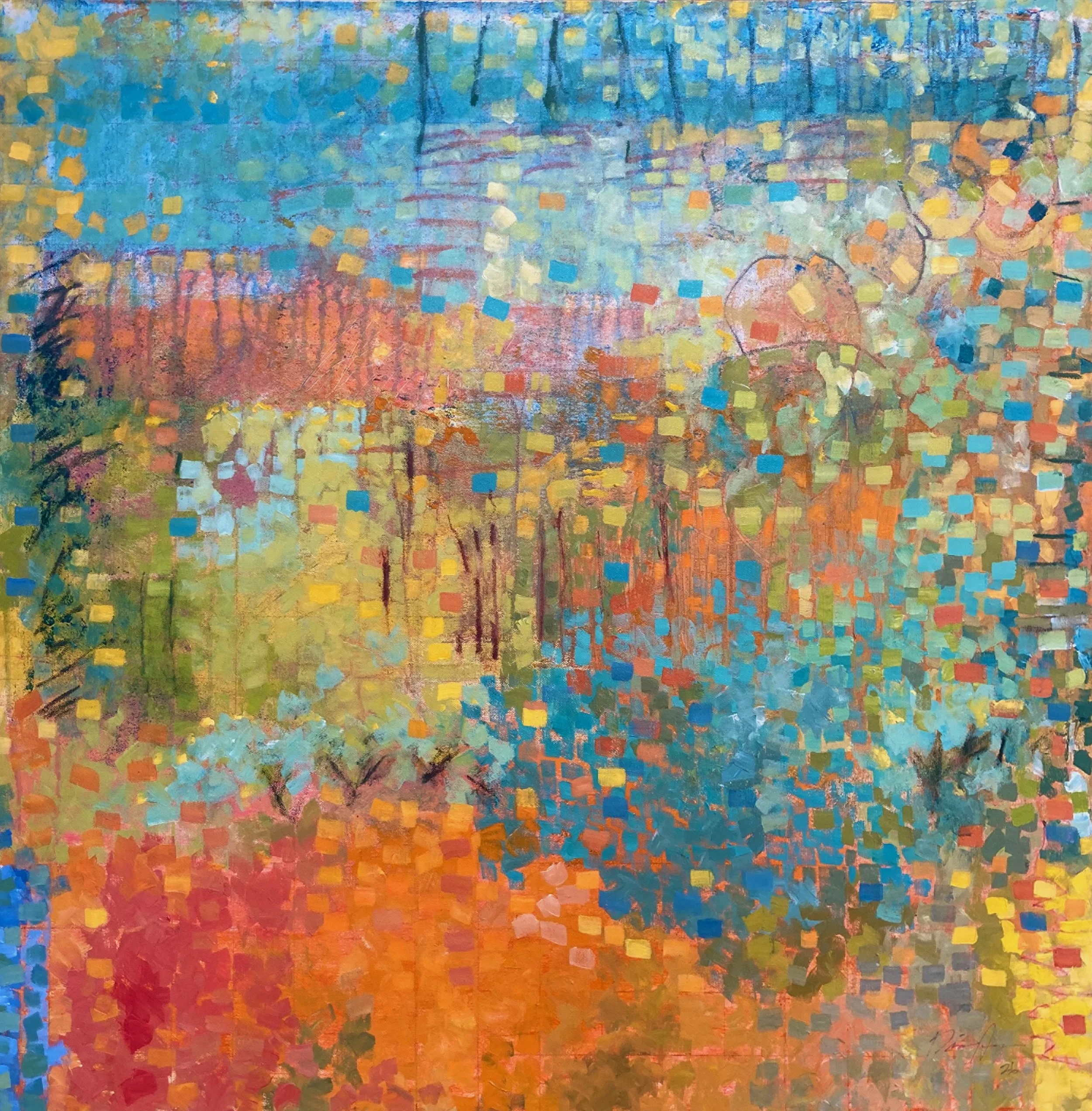 Sage Fire, acrylic, pencil and pastels on canvas, 36x36 in.