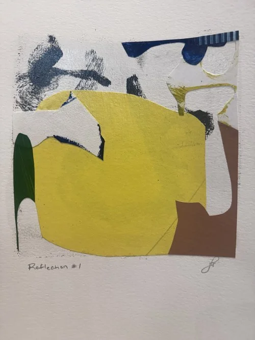 Jennifer Rasmusson, Reflection #1, monoprint and mixed media, 9x12 in.