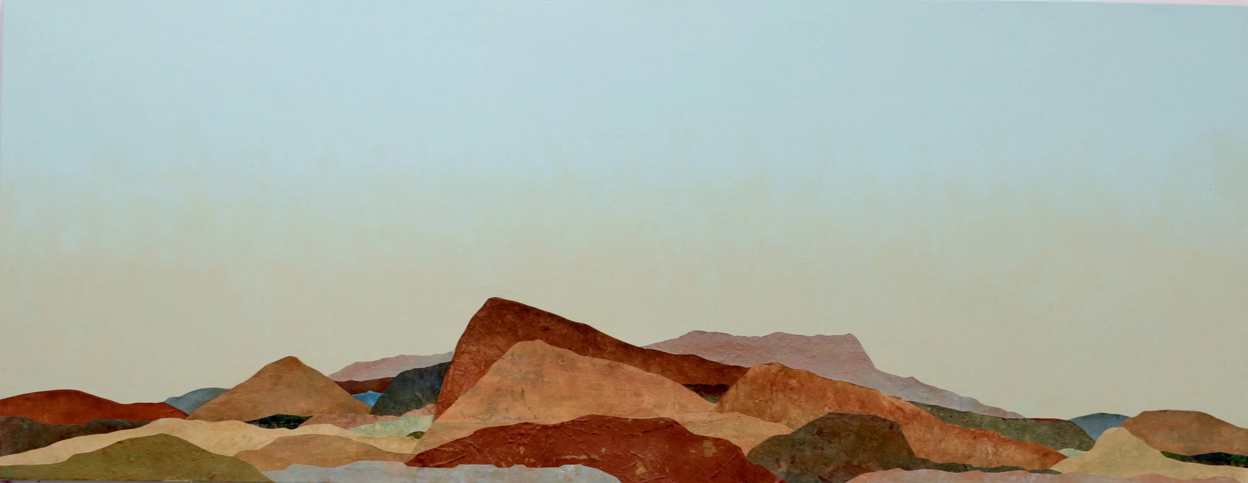 Incline, oil, cold wax, and unryu paper on panel, 24x60 in.