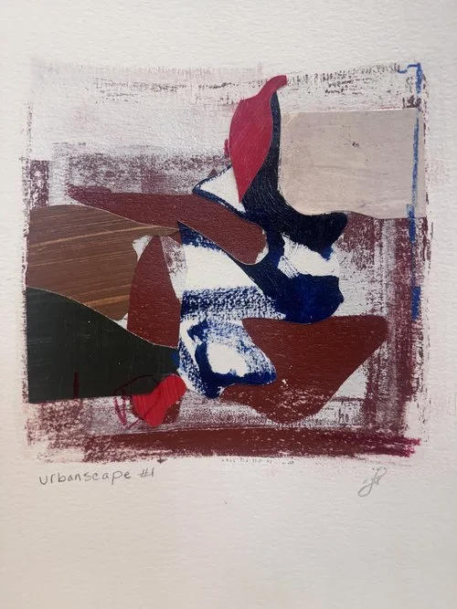 Jennifer Rasmusson,Urbanscape #1, monoprint and mixed media, 9x12 in.