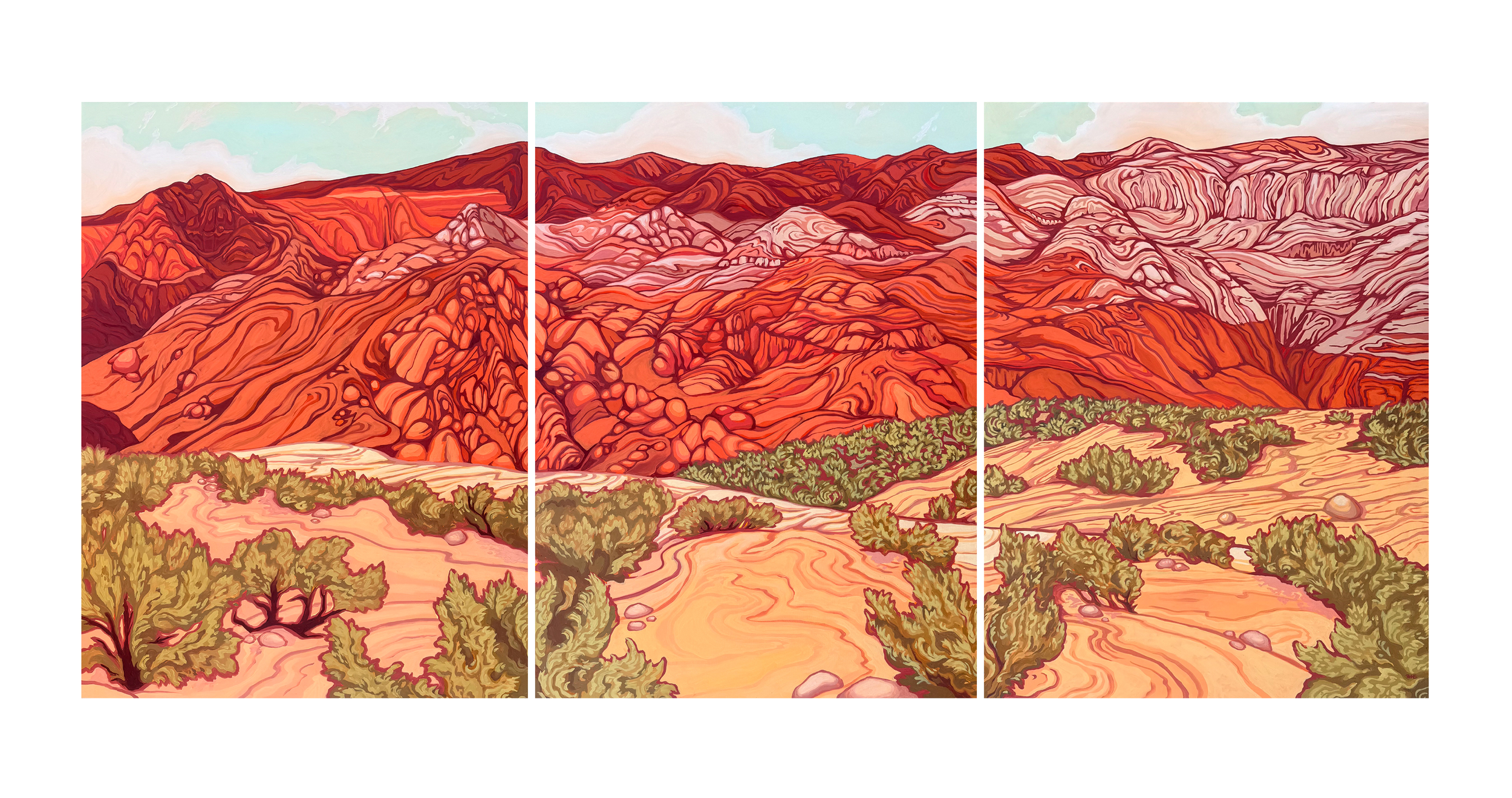 Petrified Dunes, oil on 3 canvases, 108x48 in.