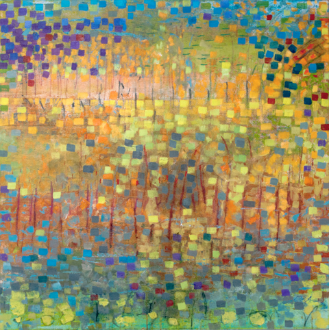 Two Lines,  acrylic, pencil and pastels on canvas, 36x36 in.