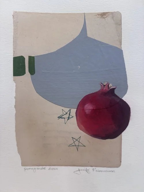 Jennifer Rasmusson, Pomegranate Dream, monoprint and mixed media, 9x12 in.