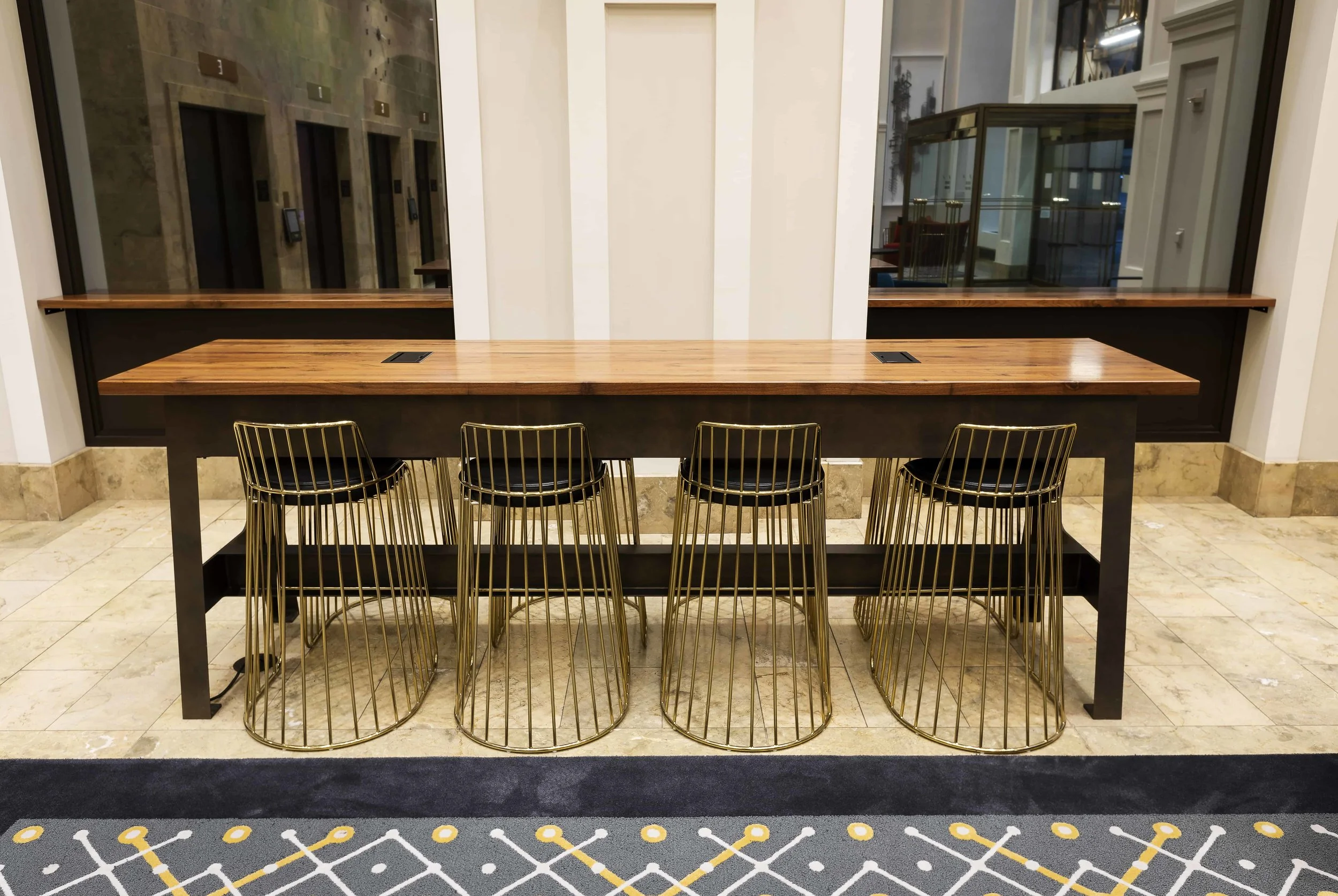 Rugs, furniture and fixtures were designed and built custom for the property