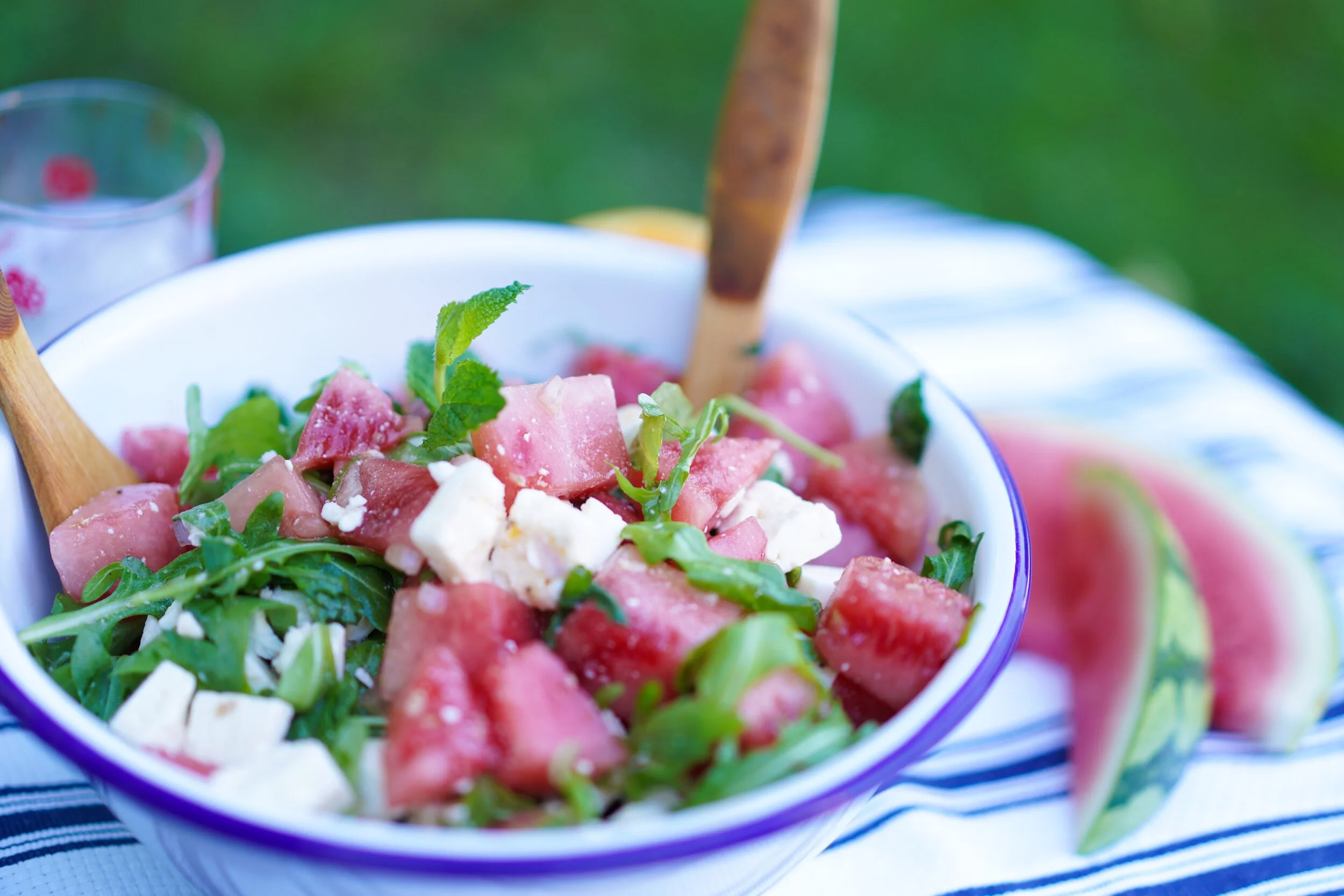WATERMELON FETA SALAD WITH MINT + ARUGULA