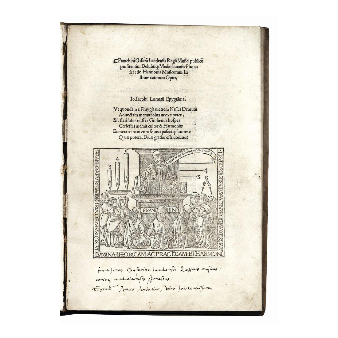 Gaffurio, Franchino (1421-1522). Franchini Gafurii Laudensis Regii Musici publice profitentis...Milan, Gottardo da Ponte, 27 November 1518.