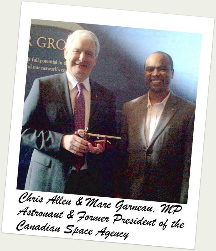 Chris Allen with Marc Garneau discussed our service to country and how we can use this service to further our goals of success in the public and private sectors at the Treble Victor Leadership Breakfast. Garneau was one of Canada’s first astronauts, President of the Canadian Space Agency and a Member of Parliament.