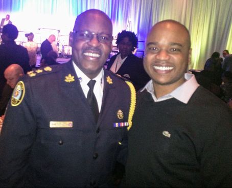 Chris Allen with Toronto Chief of Police Mark Saunders on receipt of the Police & Community Award of Excellence