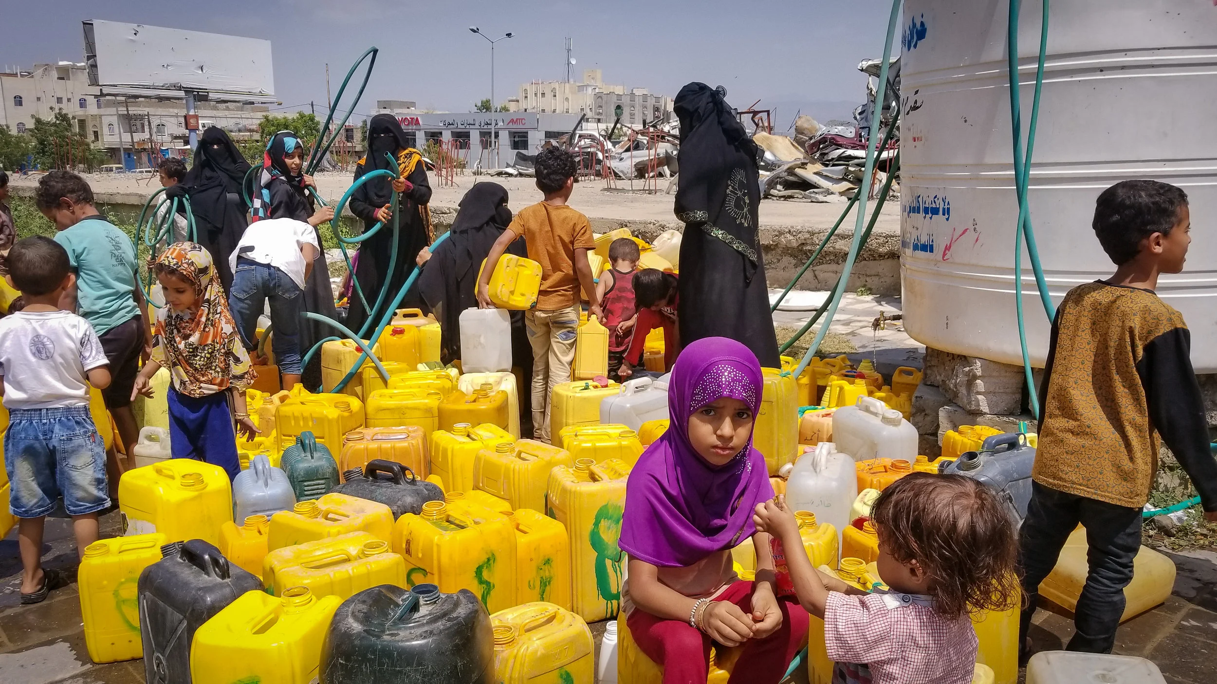 PICTURED: Taiz City, Yemen, November 2nd, 2018. Water crisis caused by the war in the city of Taiz South Yemen. Millions children are at risk of starvation under sanctions and the deliberate targeting of civilian infrastructure by the Saudi-led coalition. Photo credit Anas al-Hajj