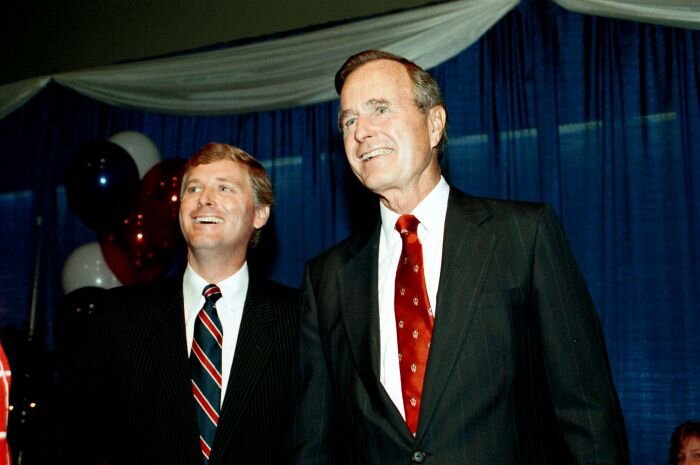 PICTURED: George H. W. Bush and Dan Quayle at the 1988 Republican National Convention. H. W. is a despised figure amongst the Kurdish peoples of Iraq.