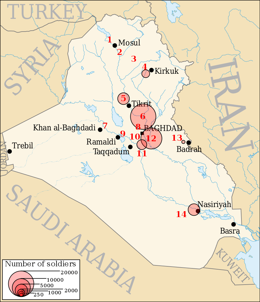 PICTURED: A map of the permanent military bases in Iraq circa 2007 when troop levels were much higher. Photo credit: Yan J. CC 3.0.
