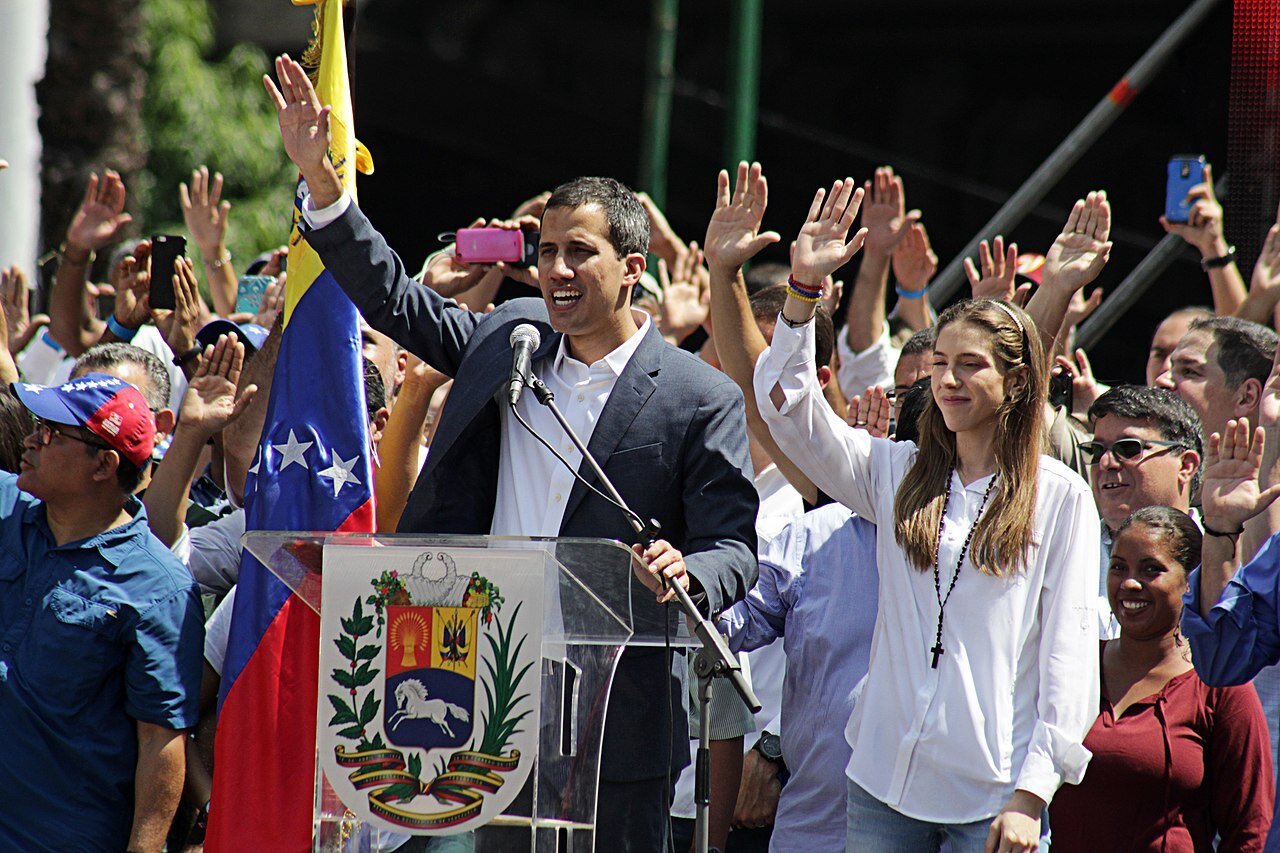 PICTURED: Self-declared Interim-President of Venezuela Juan Guaido holds a March in Caracas, Venezuela.
